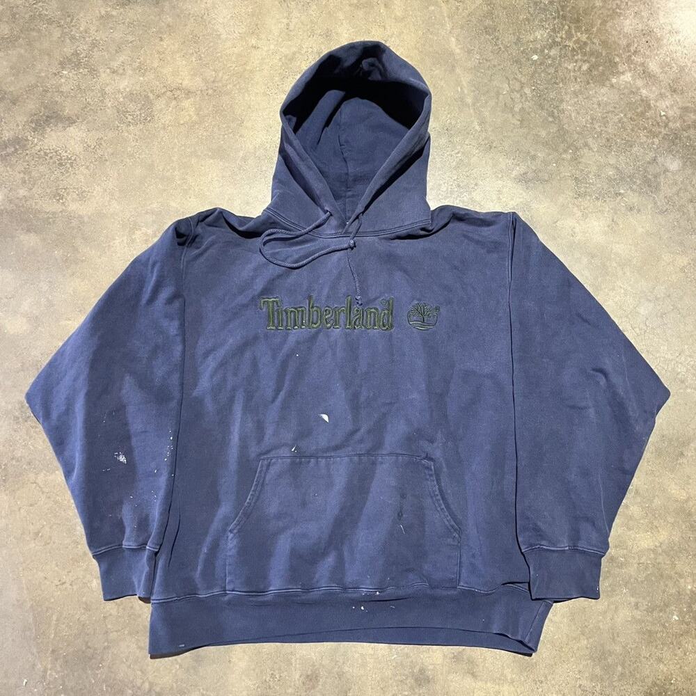 Vintage 90s Timberland Navy Heavyweight Boxy Hoodie
